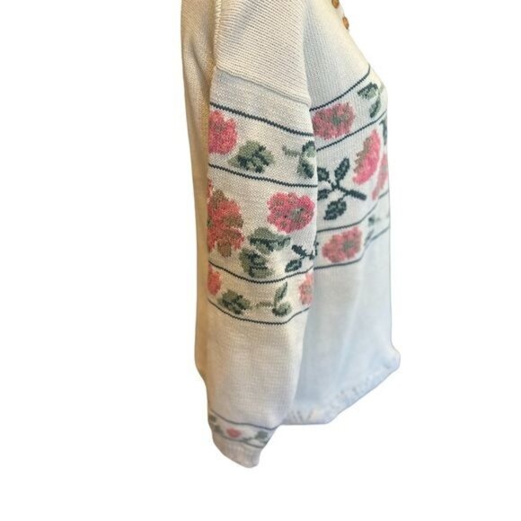 Eddie Bauer Women’s Sweater Size Small Vintage Grannycore Cream Floral Cotton - Picture 7 of 11